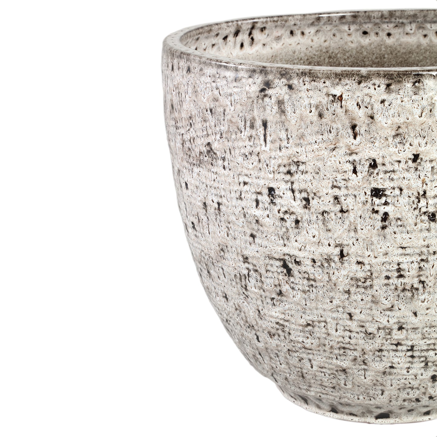 Elana White Round Ceramic Pot With Grey Pattern XL