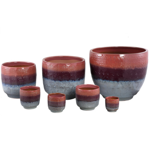 Elana Purple Round Ceramic Pot Ombre Pattern XL