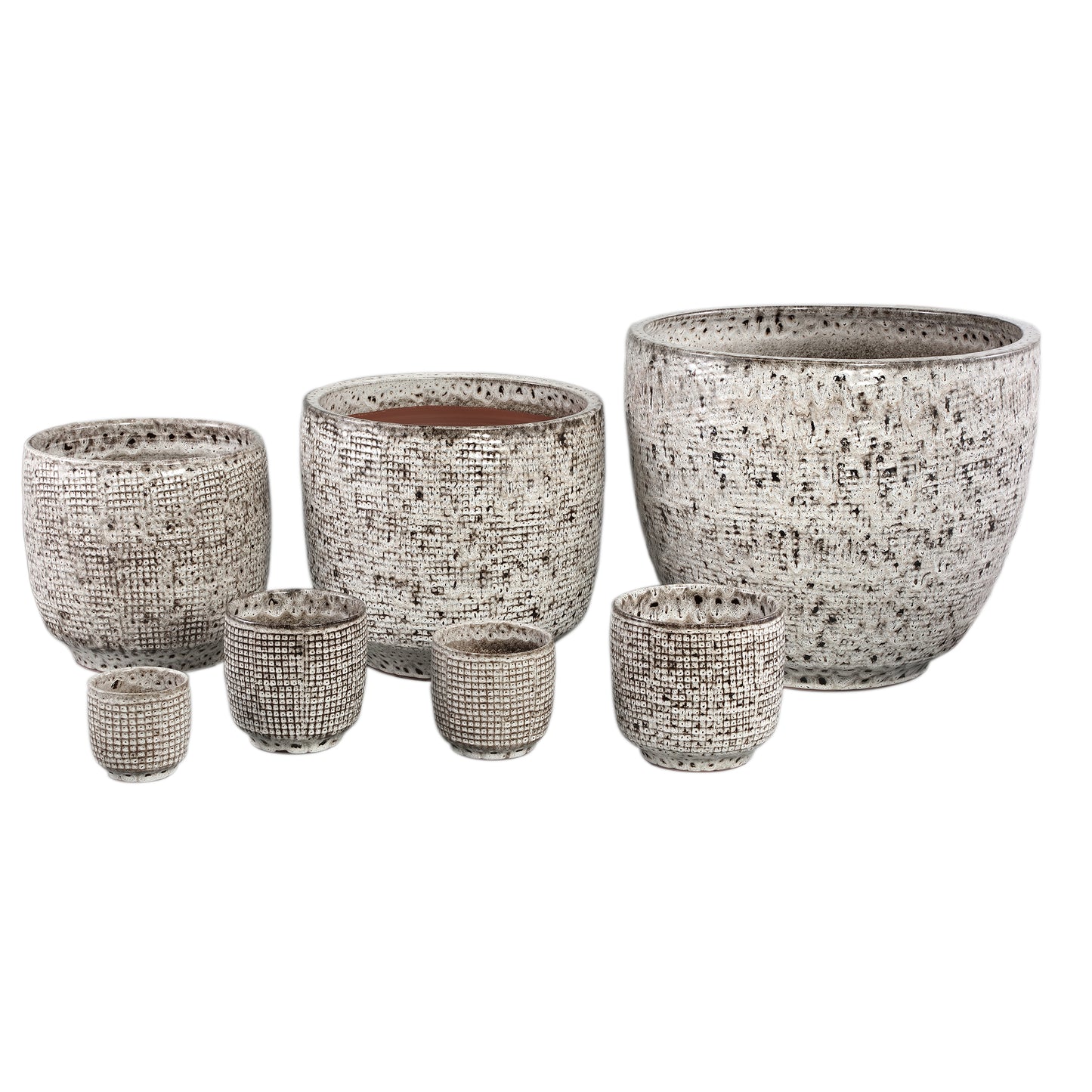 Elana White Round Ceramic Pot With Grey Pattern L