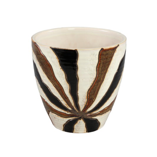 Evelin Dark Brown Round Ceramic Pot With Lines XL