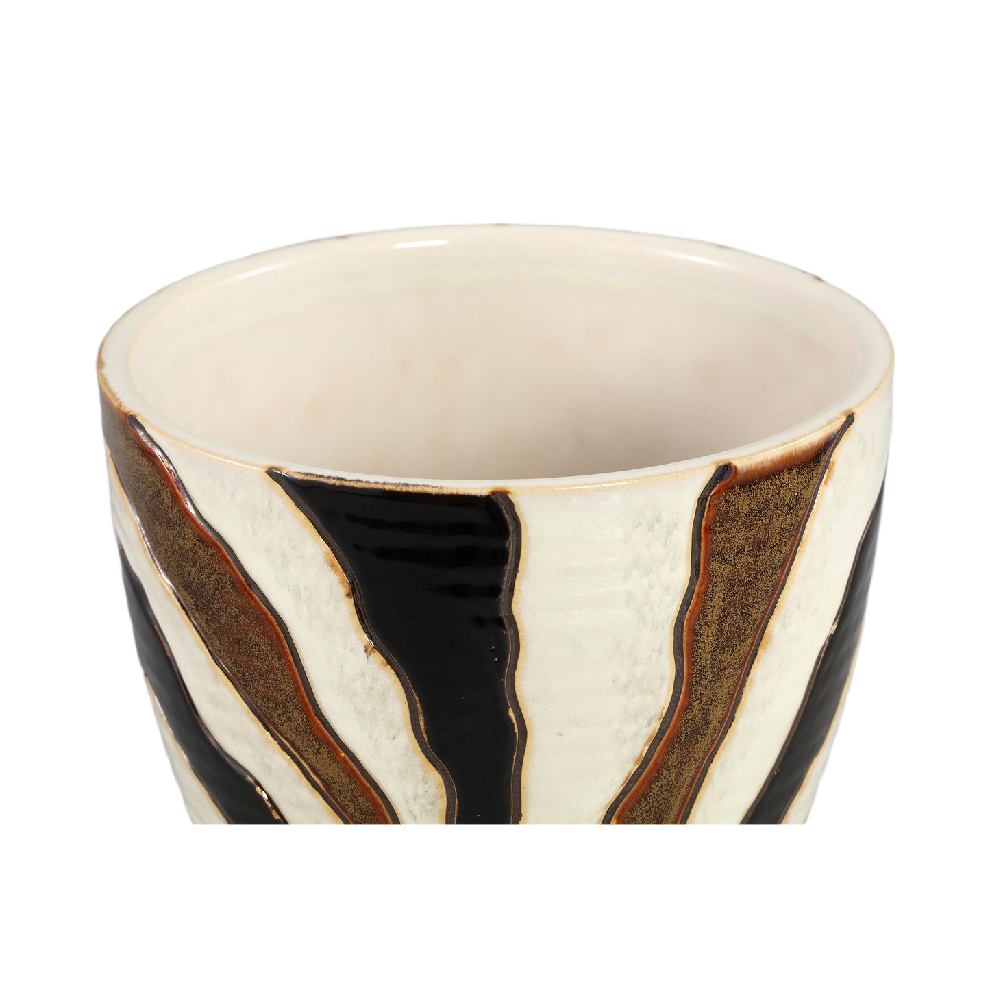 Evelin Dark Brown Round Ceramic Pot With Lines L