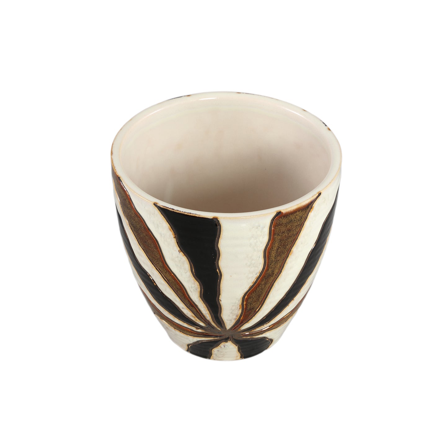 Evelin Dark Brown Round Ceramic Pot With Lines L