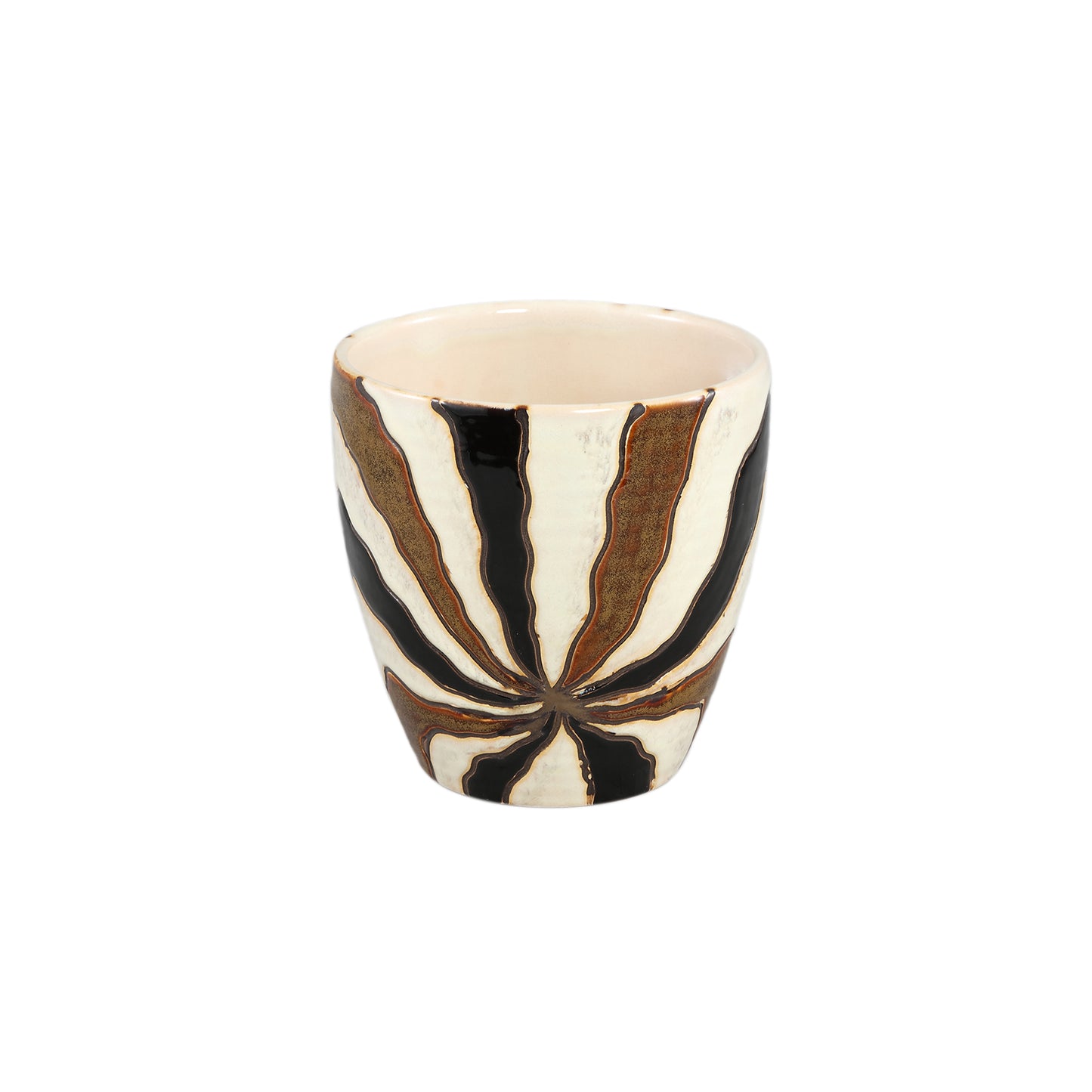 Evelin Dark Brown Round Ceramic Pot With Lines M