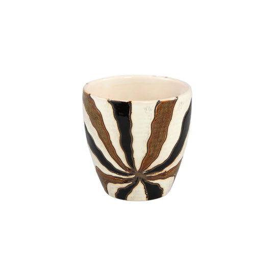 Evelin Dark Brown Round Ceramic Pot With Lines M