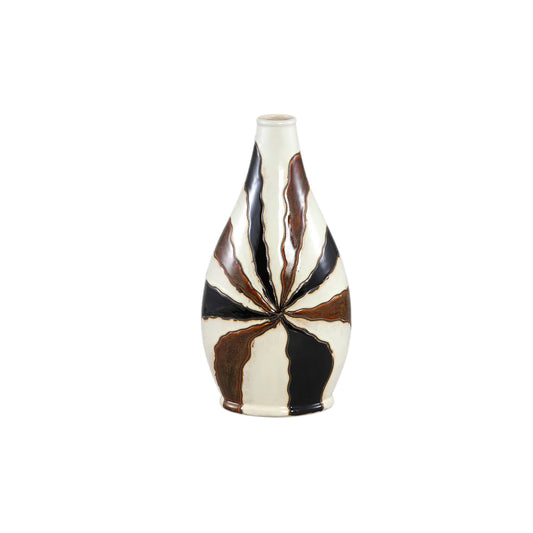 Evelin Dark Brown Oval Ceramic Vase With Lines S
