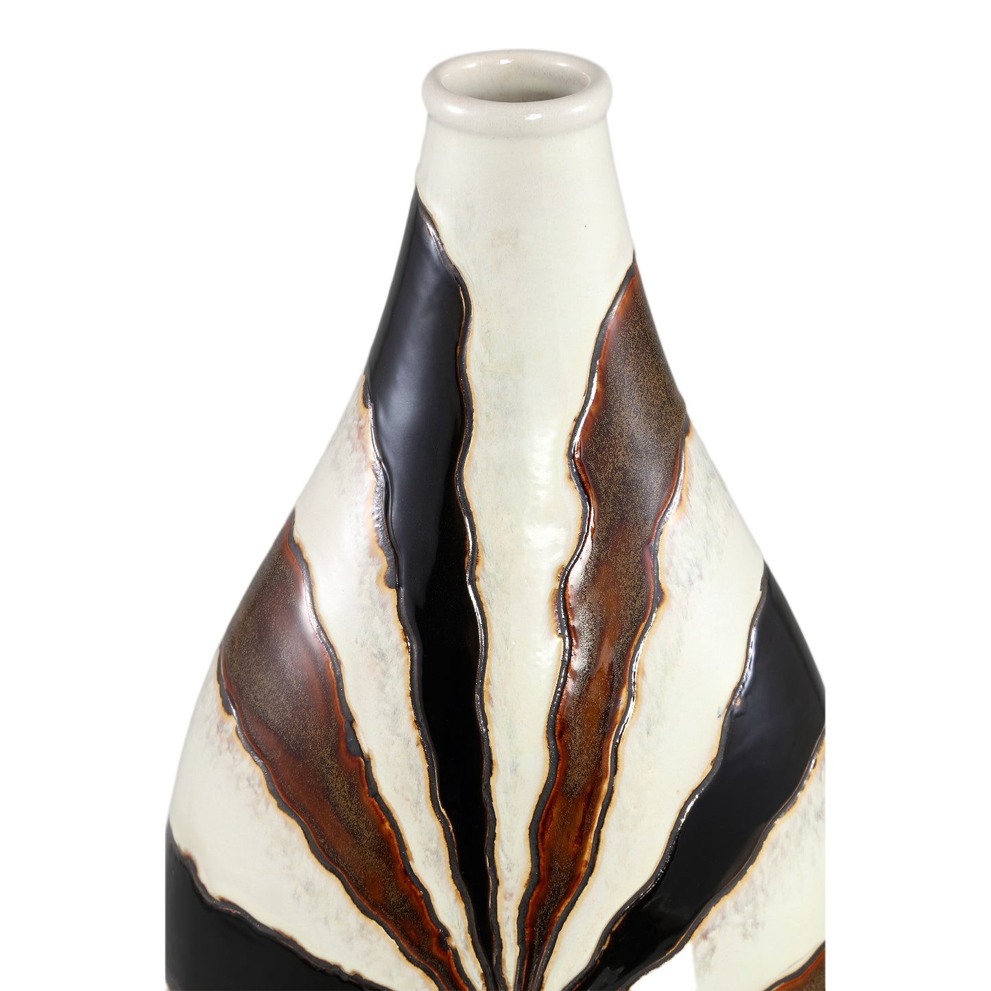 Evelin Dark Brown Oval Ceramic Vase With Lines S