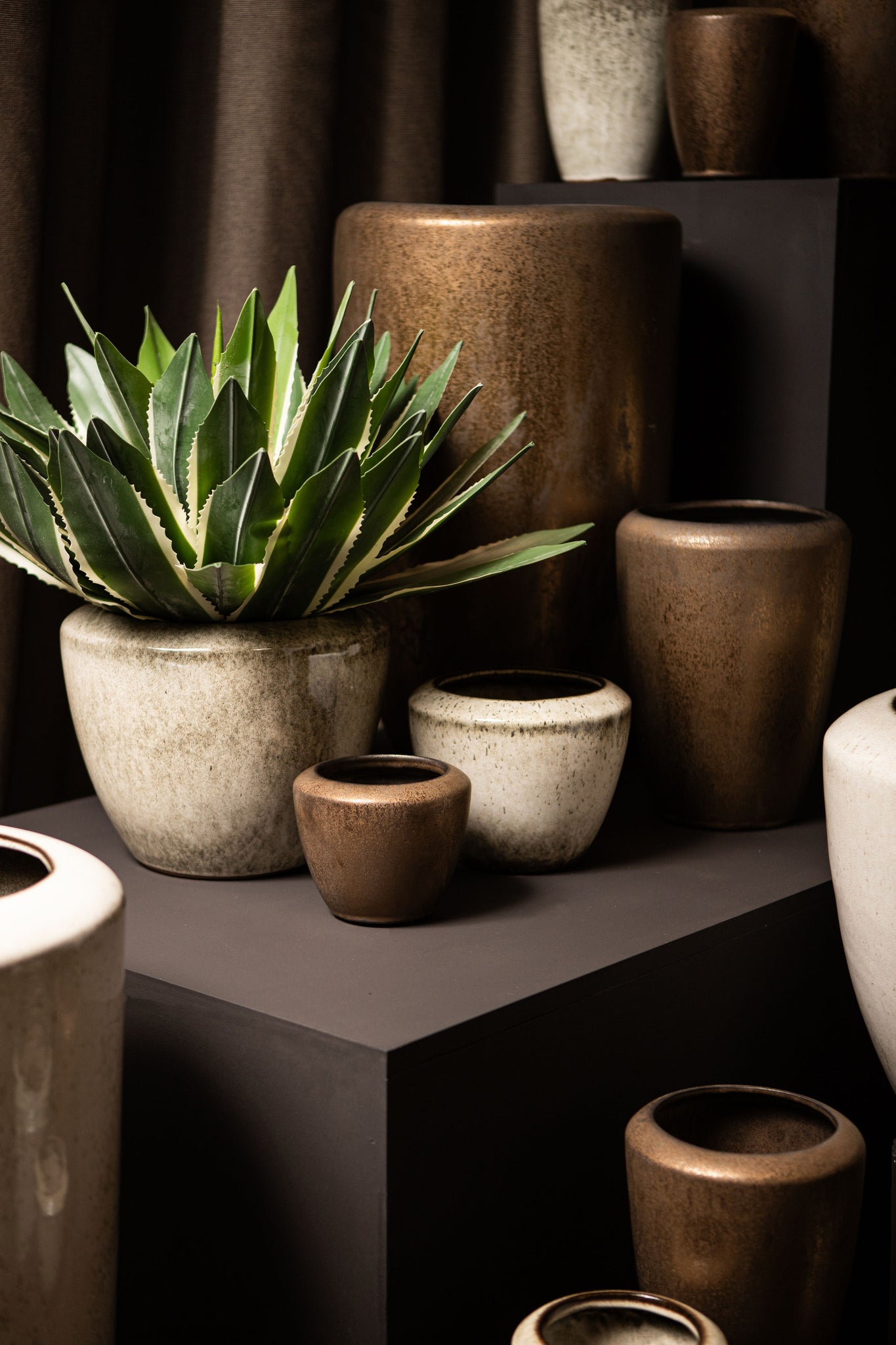 Kyleigh Bronze Round Ceramic Pot Smooth Low L