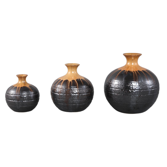 Darlan Gun Metal Bulby Ceramic Vase Beige Top M