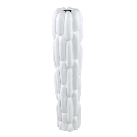 Seanis White Round Ceramic Vase Block Pattern L