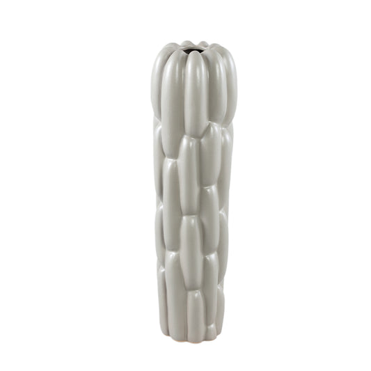 Seanis Grey Round Ceramic Vase Block Pattern S