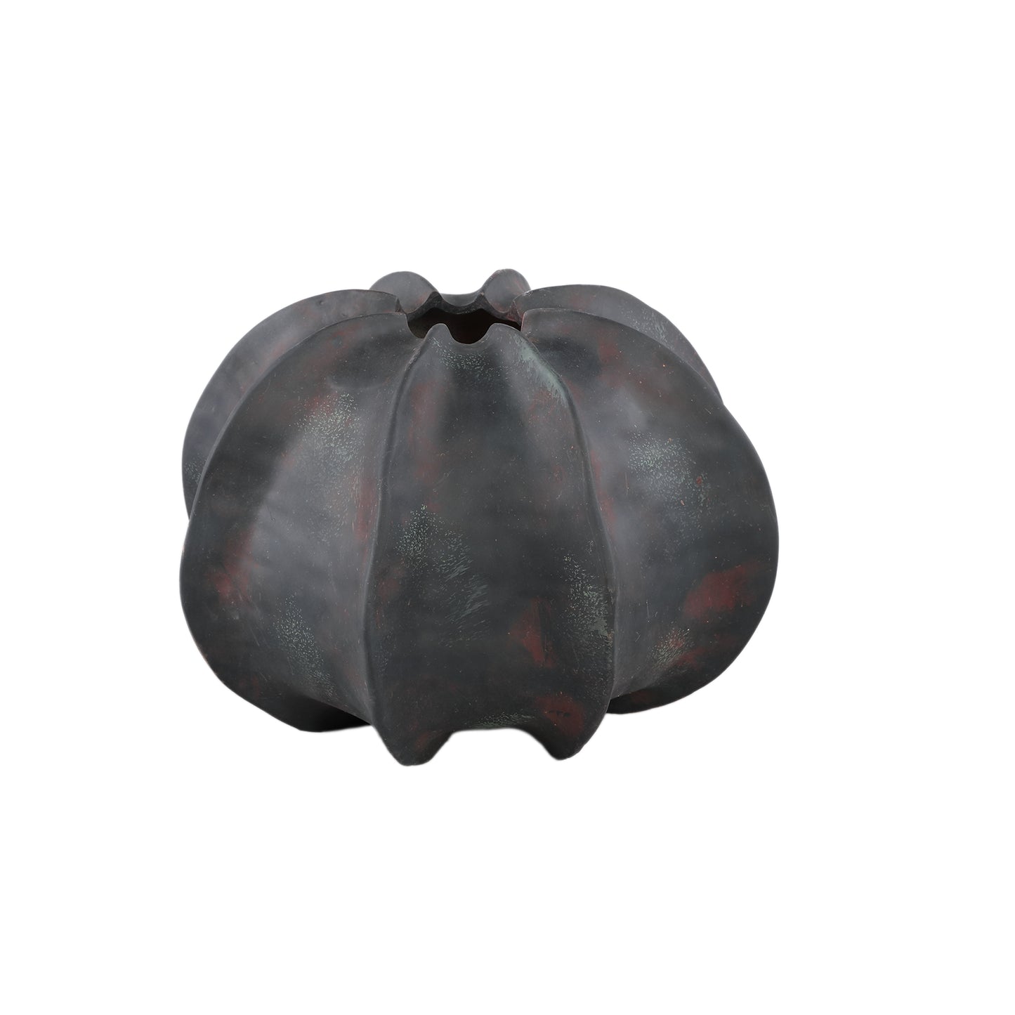 Grayson Black Ceramic Round Ribbed Vase Low