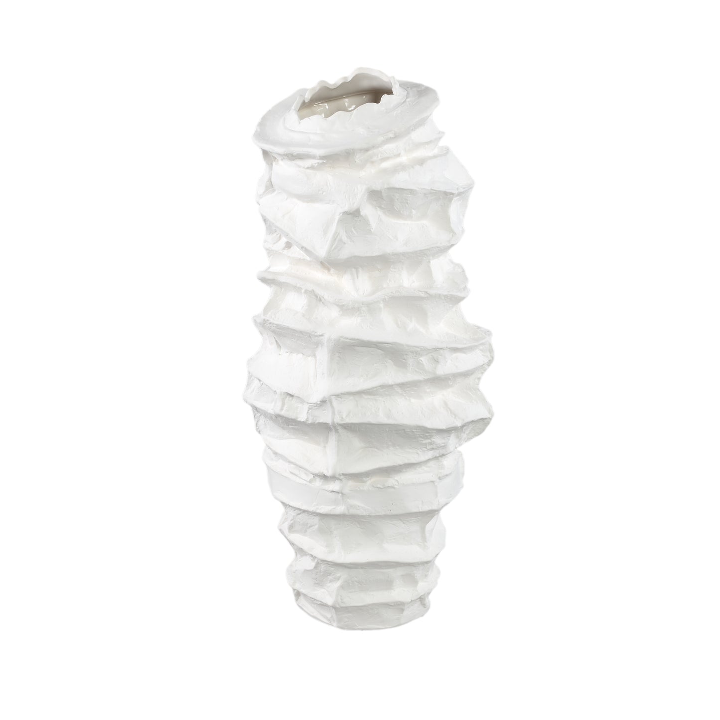 Aharon White Ceramic Irregular Shaped Vase Slim L
