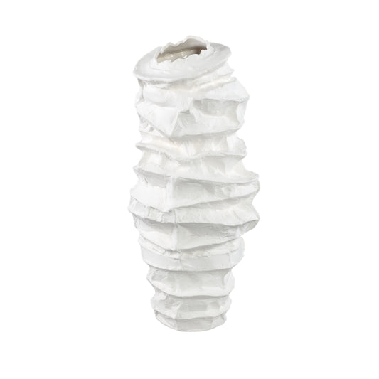 Aharon White Ceramic Irregular Shaped Vase Slim L