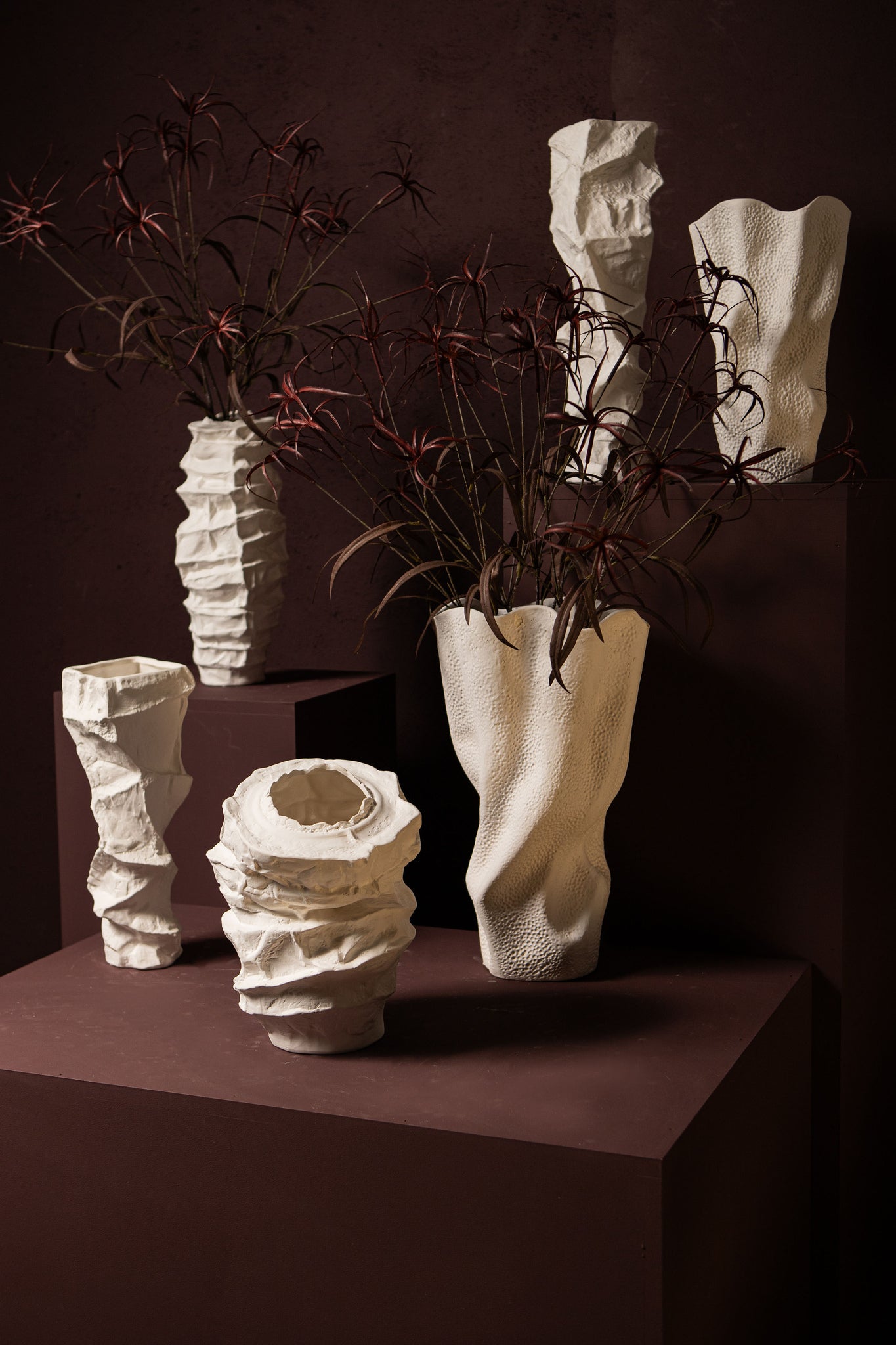Aharon White Ceramic Irregular Shaped Vase Slim S