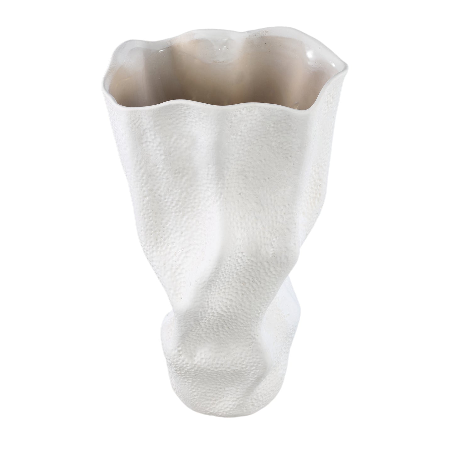 Violettee White Ceramic Wavy Vase Dot Pattern L