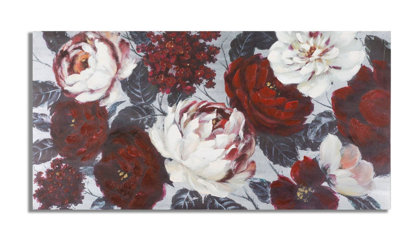 Mauro Ferretti HANDMADE WALL PAINTING WHITE/RED FLOWER DARKBACK CM 
 120X3,7X60