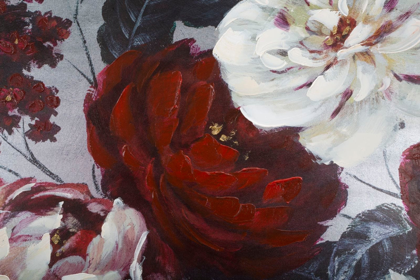 Mauro Ferretti HANDMADE WALL PAINTING WHITE/RED FLOWER DARKBACK CM 
 120X3,7X60