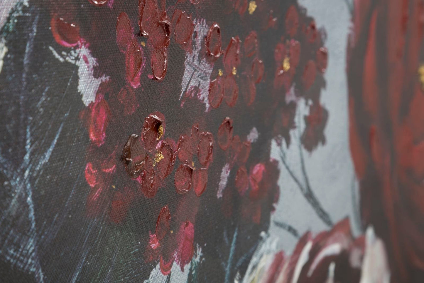 Mauro Ferretti HANDMADE WALL PAINTING WHITE/RED FLOWER DARKBACK CM 
 120X3,7X60