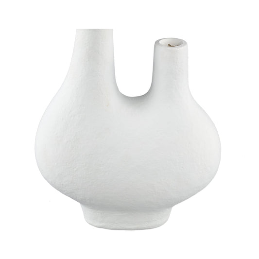 PTMD Hann Witte polyresin vaas met twee gaten breed