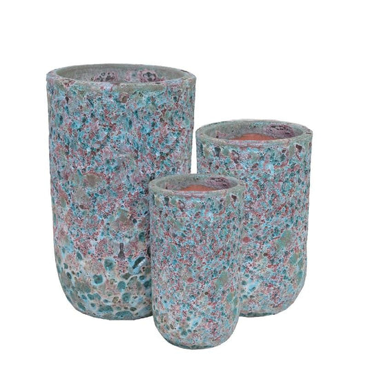 PTMD Hiza Groene ronde keramische pot ruwe afwerking hoog SV3