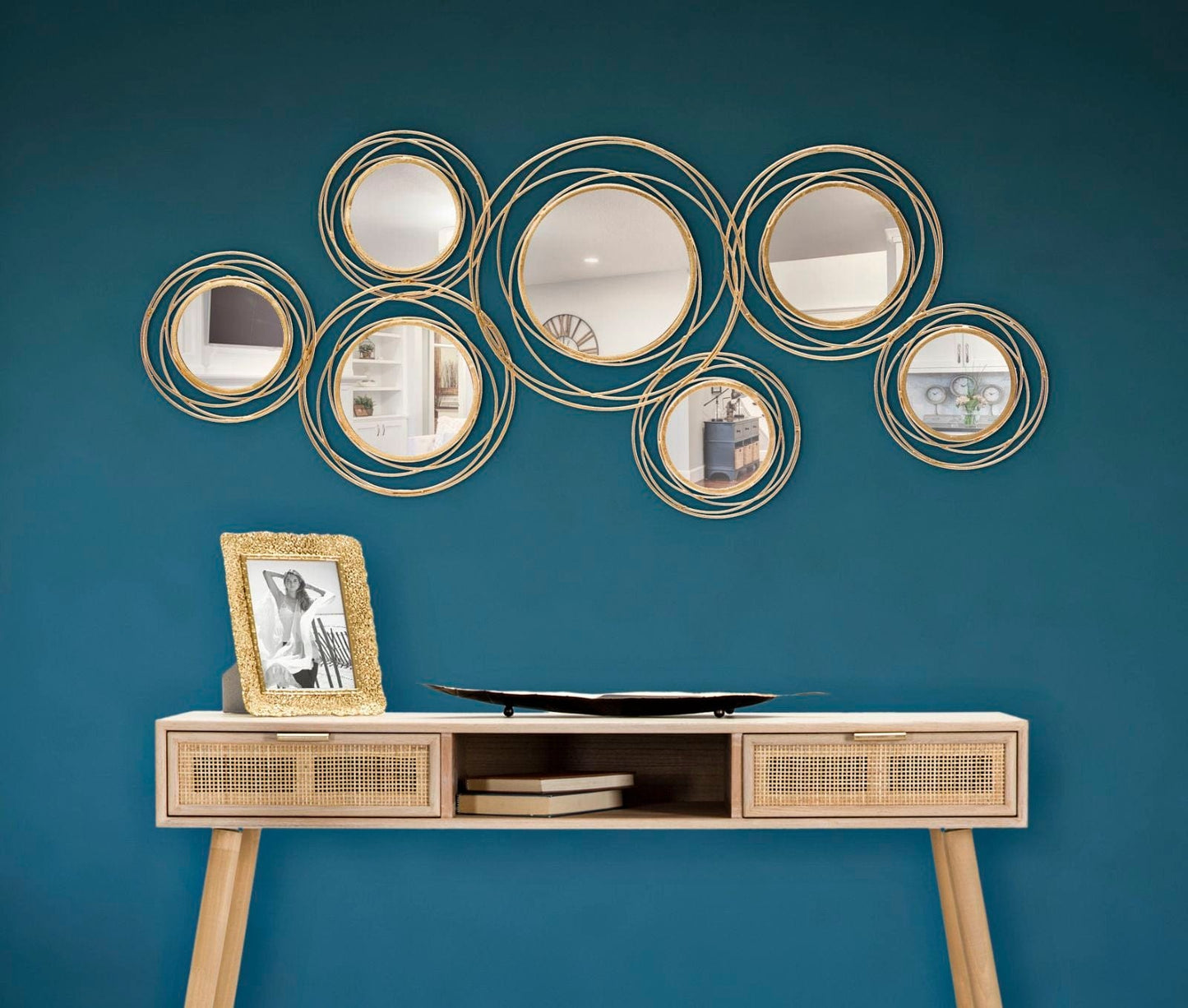 Mauro Ferretti IRON PANEL WITH MIRRORS GOLD ROUND CM 124,5X4X53,5