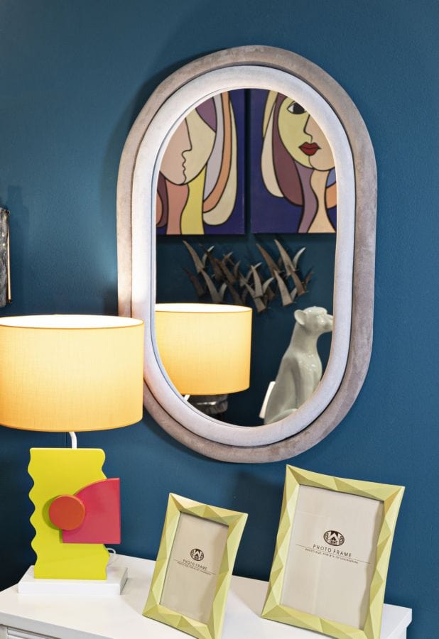 Mauro Ferretti WALL MIRROR ANTONY GREY VELVET CM 60X4X90